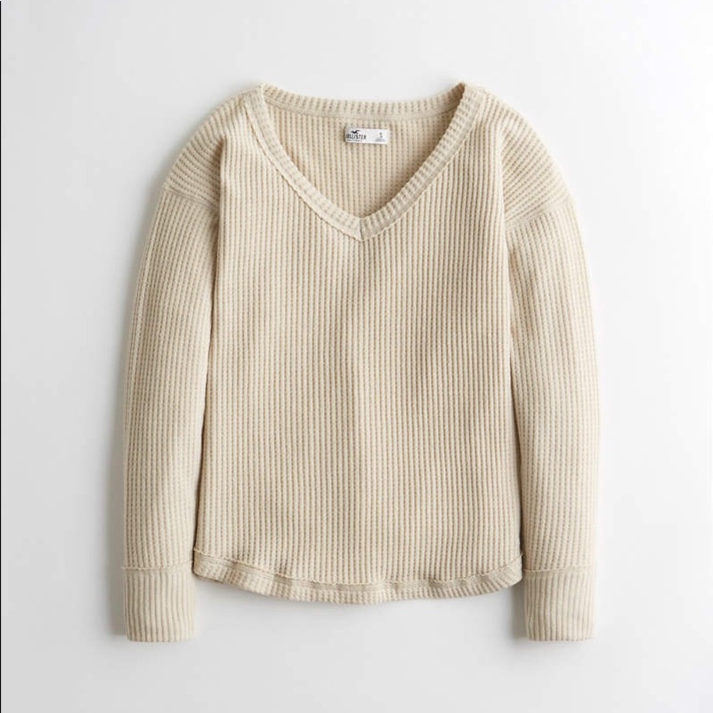 Hollister waffle long sleeve v-neck shirt